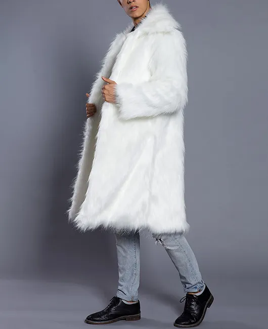 Fashion Notch Lapel Fuzzy Knee Length Coat