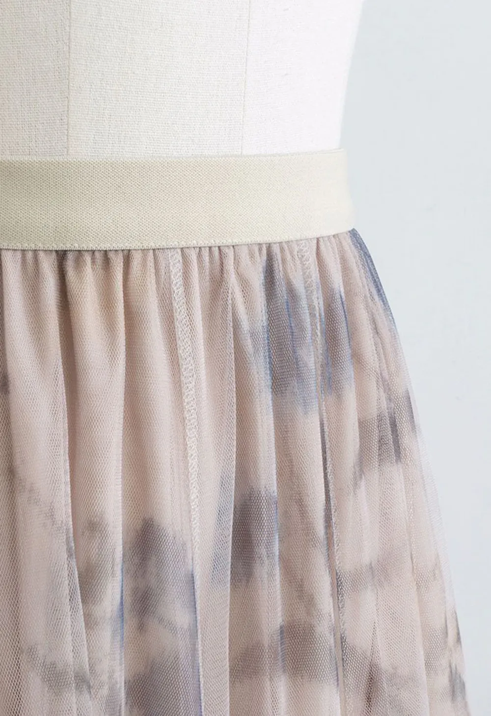 INKY FLORAL DOUBLE-LAYERED MESH TULLE MIDI SKIRT