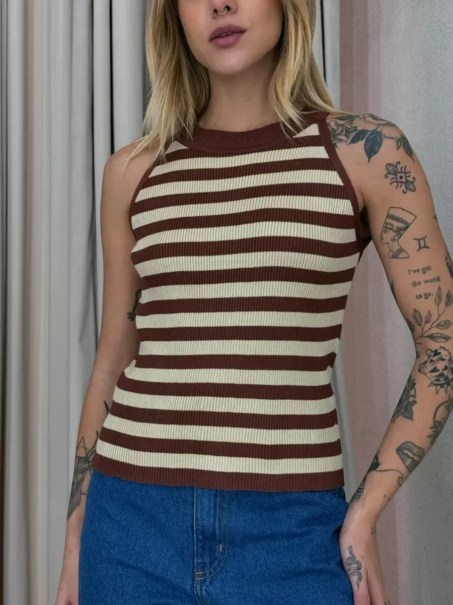 Isadora Striped Cherry Red Tank Top