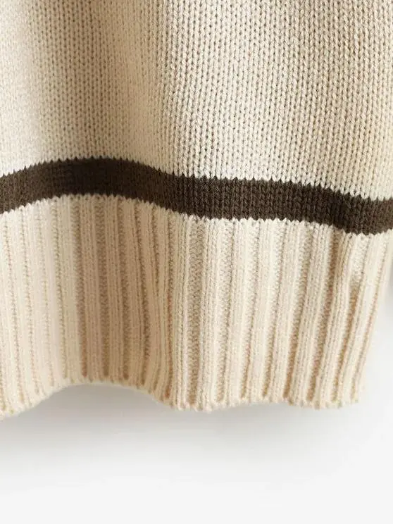 Striped Drop Shoulder Turtleneck Sweater