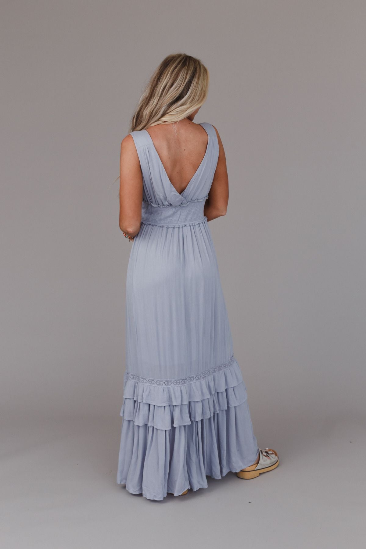 Santa Maria Tiered Lace Maxi Dress - Washed Gray