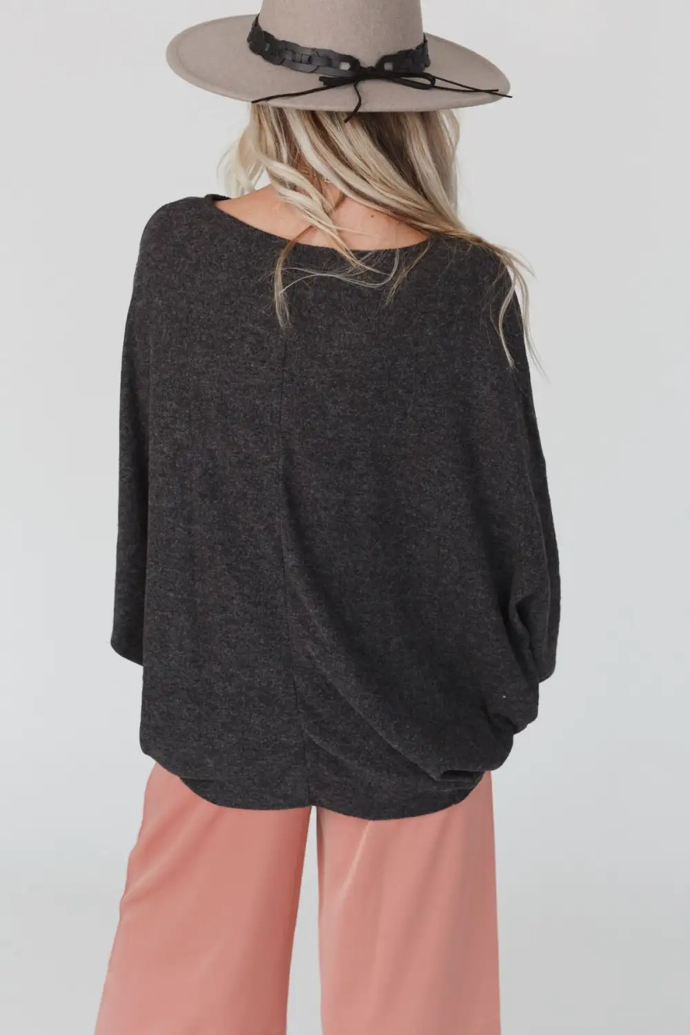 Fly With Me Batwing Sleeve Knit Sweater - Charcoal