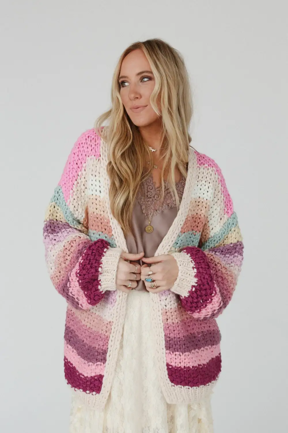 Wrapped up in Color Knit Cardigan - Pink Multi