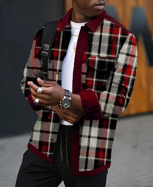 Plaid Contrast Trim Lapel Jacket