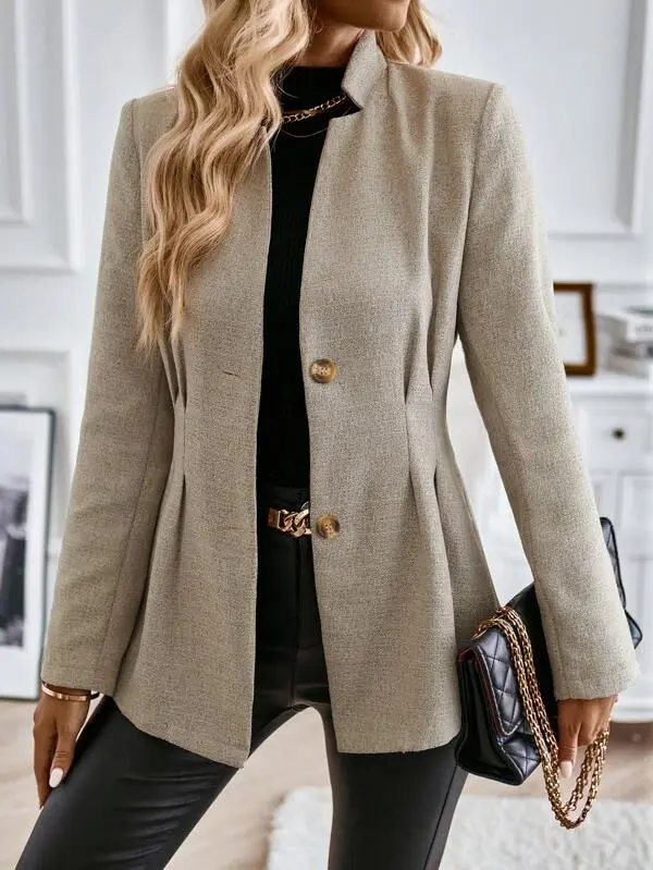 Elegant Plain Long Sleeve Outerwear