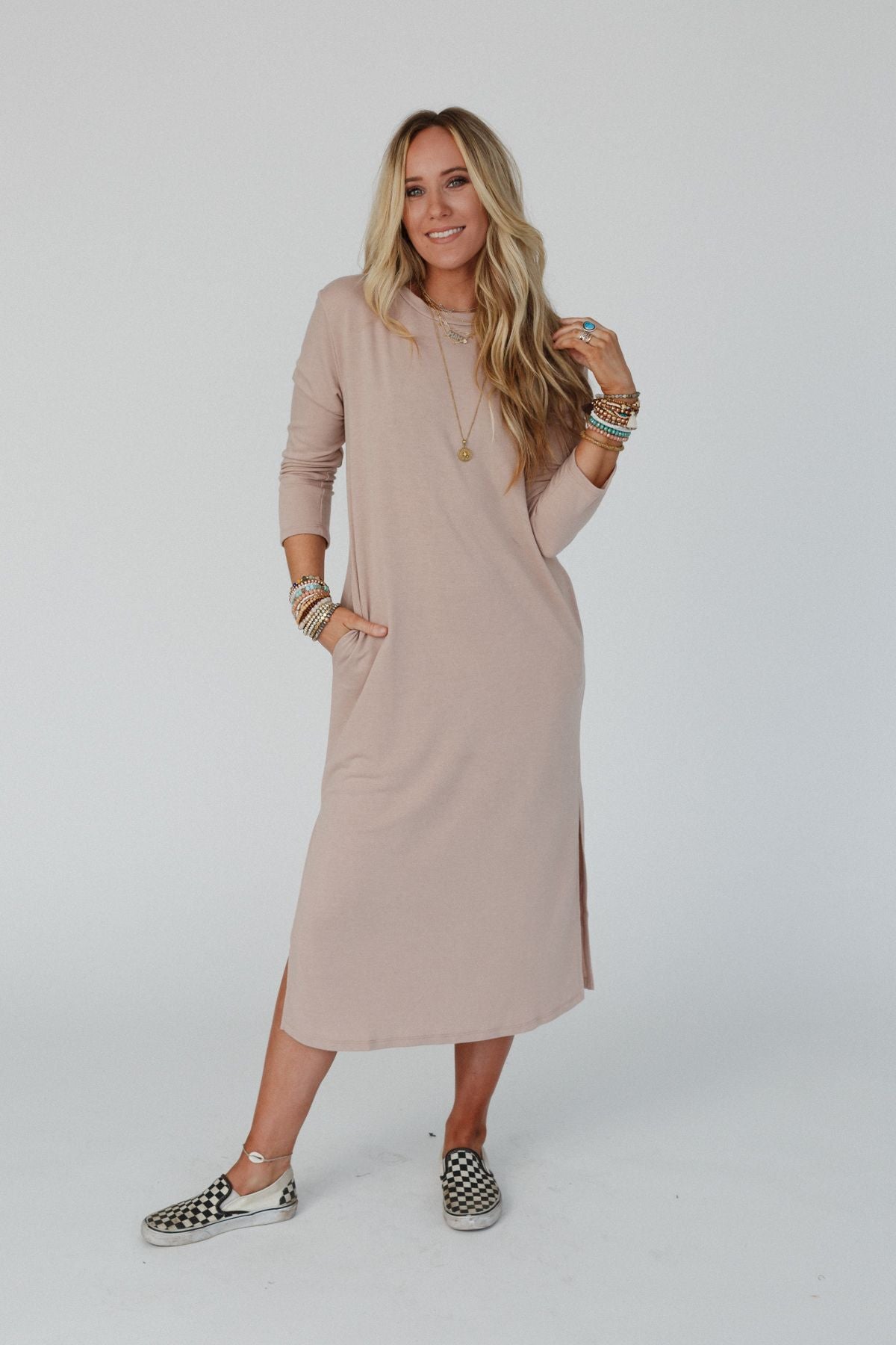 Soul Shine Pocketed Midi Dress - Mocha