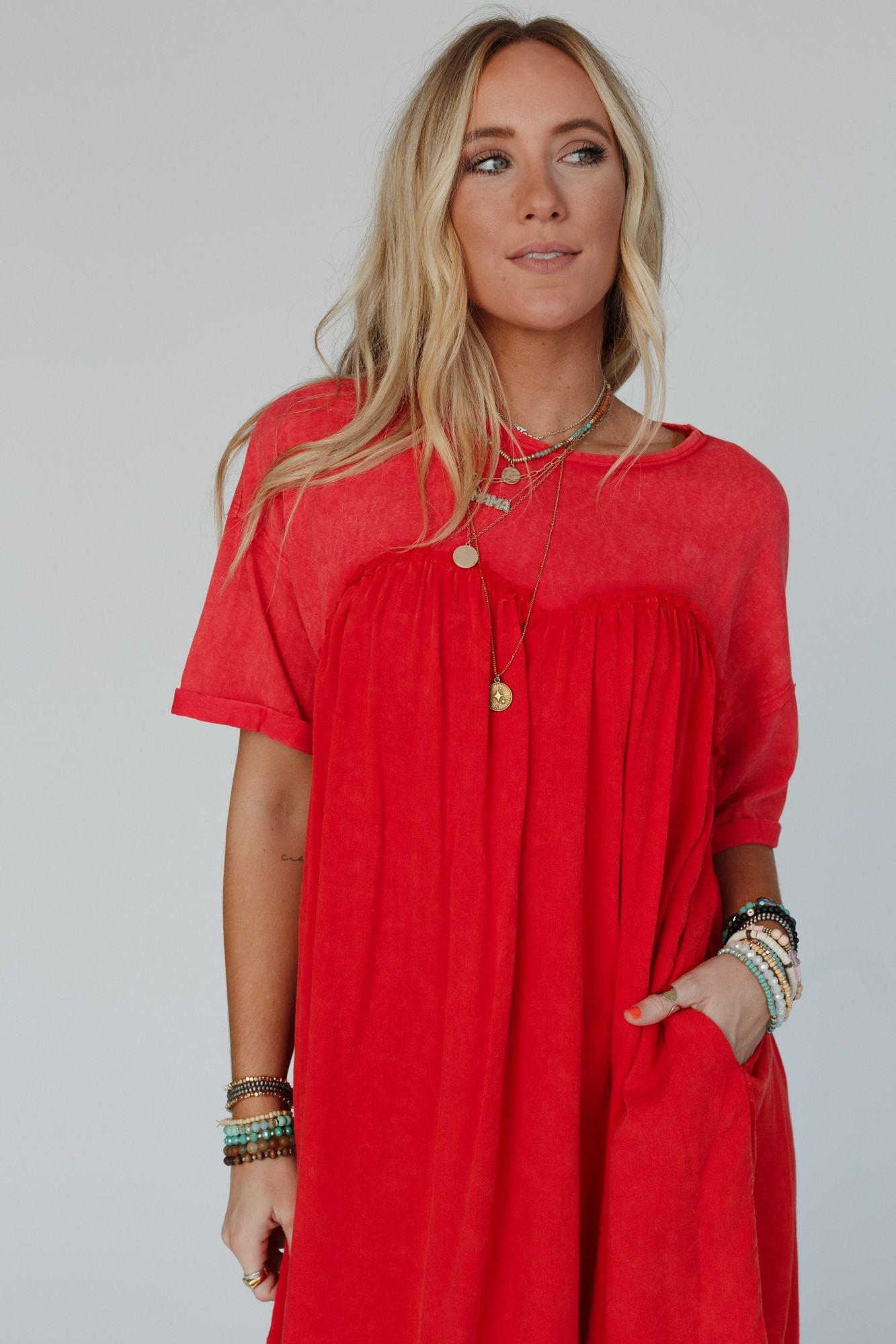 Keep In Touch Tunic Dress - Red