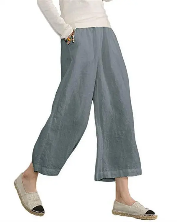 Women Solid Casual Linen Havana Nights Pants