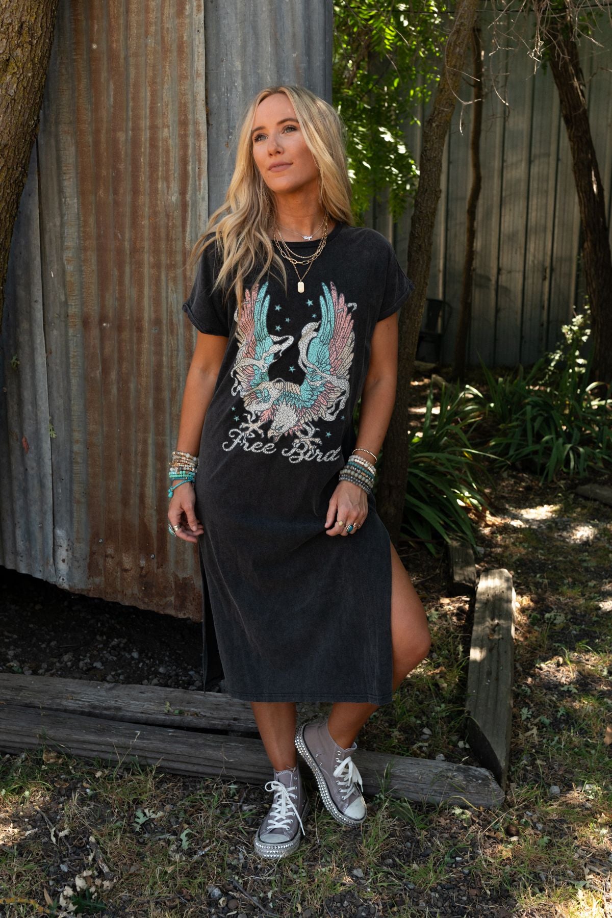 Free Bird Forever Tee Dress - Black