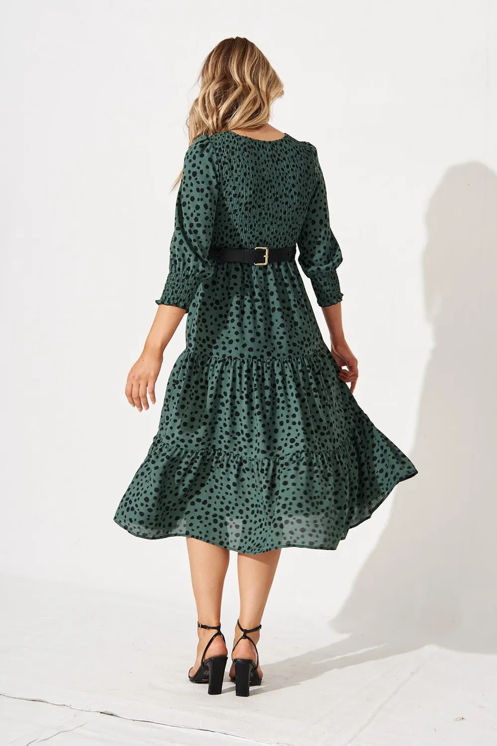 Jaseline Midi Dress In Dusty Green With Black Speckle