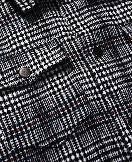 Retro Plaid Chest Pocket Turndown Collar Buttons Jacket