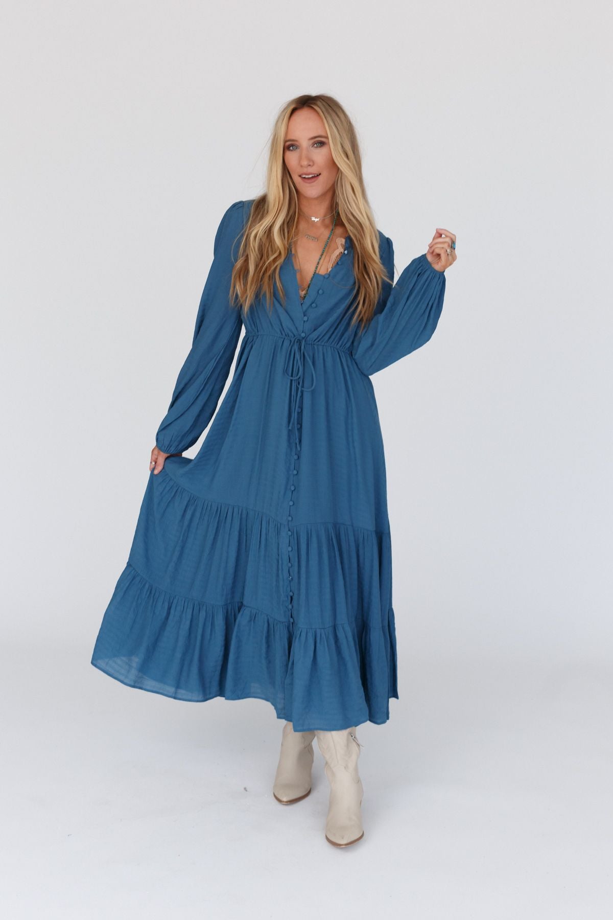 Karmela Puff Sleeve Maxi Dress - Blue