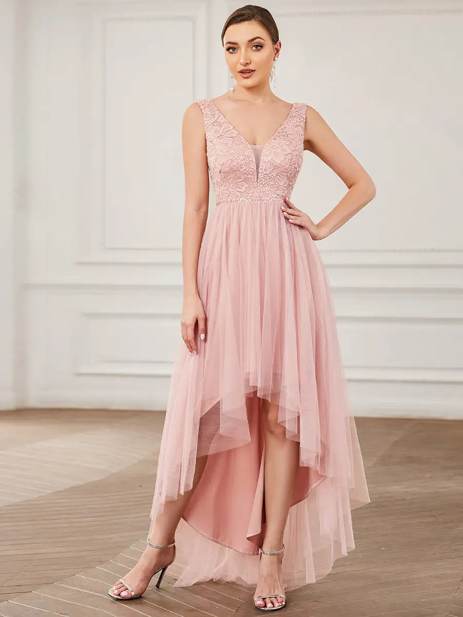 Sleeveless Asymmetrical Hem Wholesale Bridesmaid Dresses with V Neck