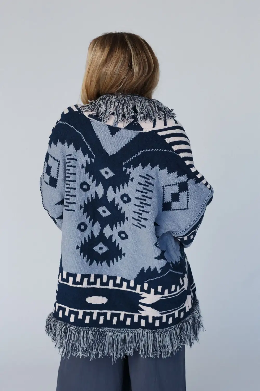 Sky Canyon Aztec Fringe Cardigan - Blue