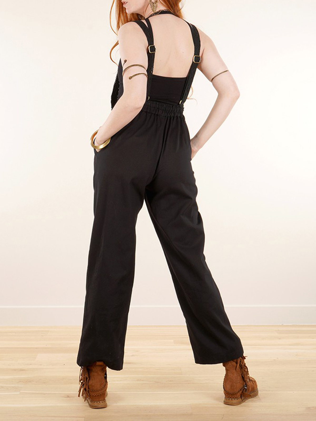 Strappy Bar Back Jumpsuit With Crochet