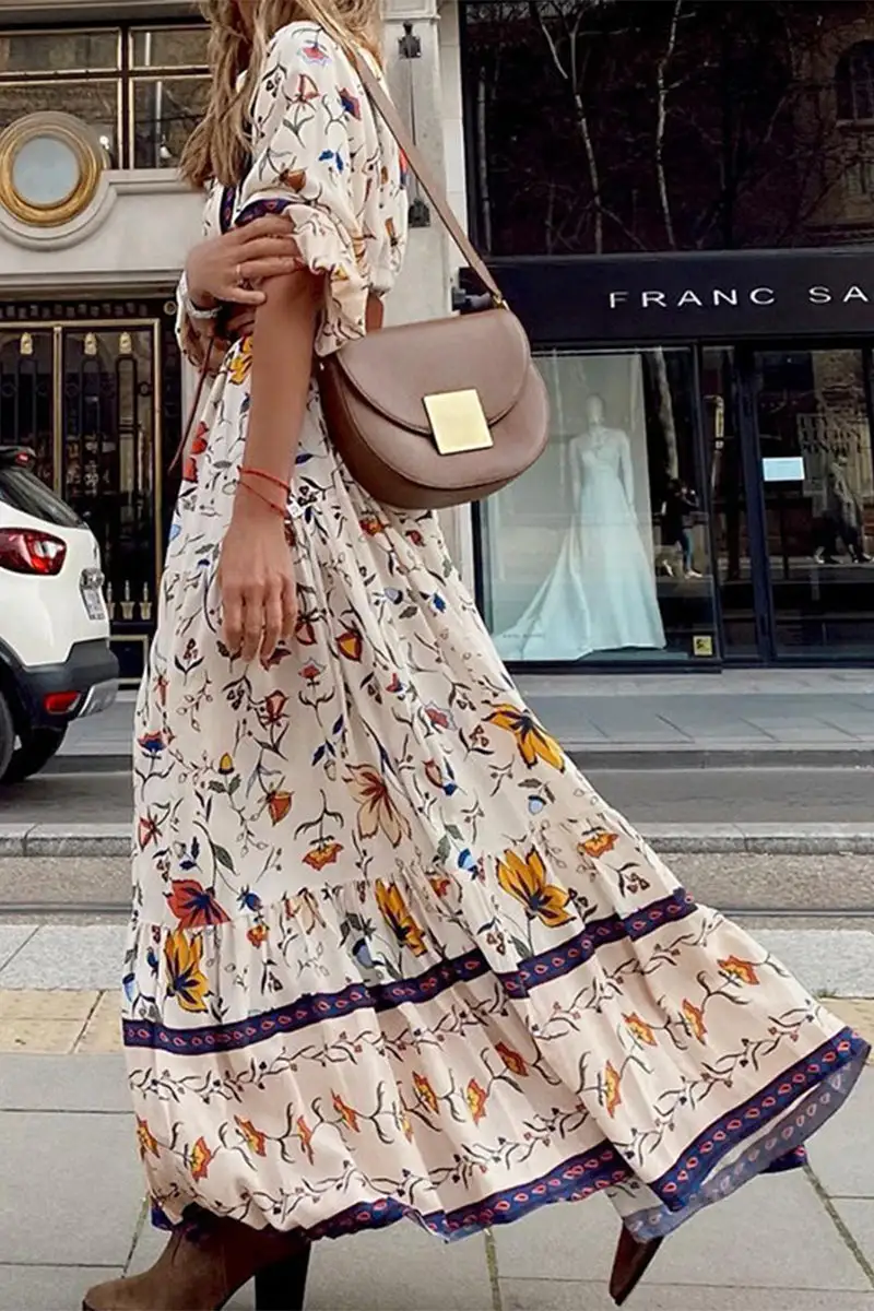 Elegant Print Printing V Neck Printed Dress Dresses