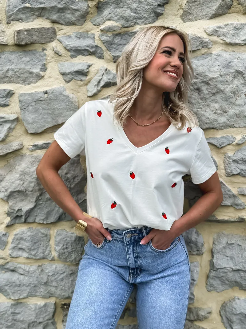 T-SHIRT  FRAISE - BLANC