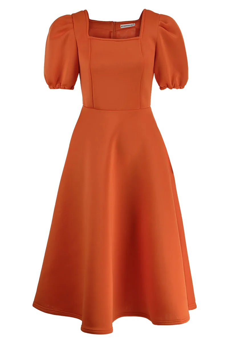 Tangerine Elegant Solid Patchwork Square Collar Evening Dress Dresses