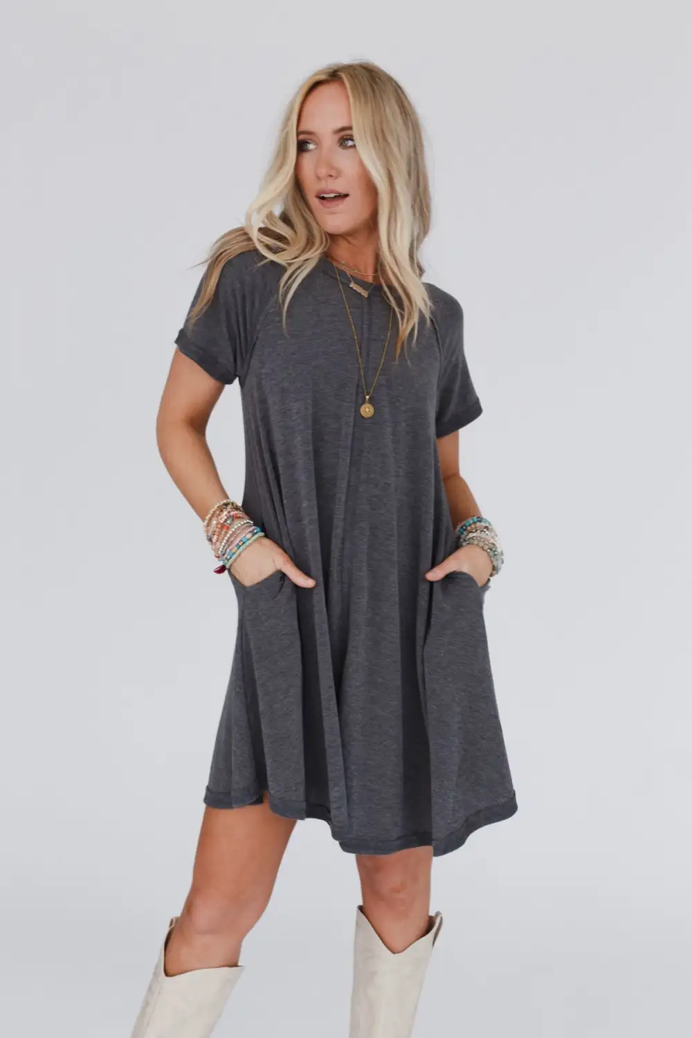 Hometown Favorite Tee Dress - Charcoal