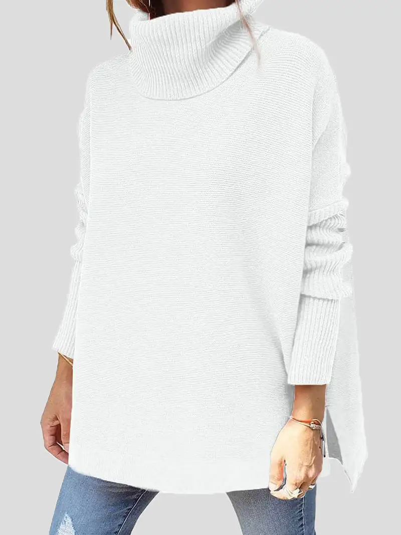 Women's Sweaters Turtleneck Pullover Long Sleeve Split Sweater