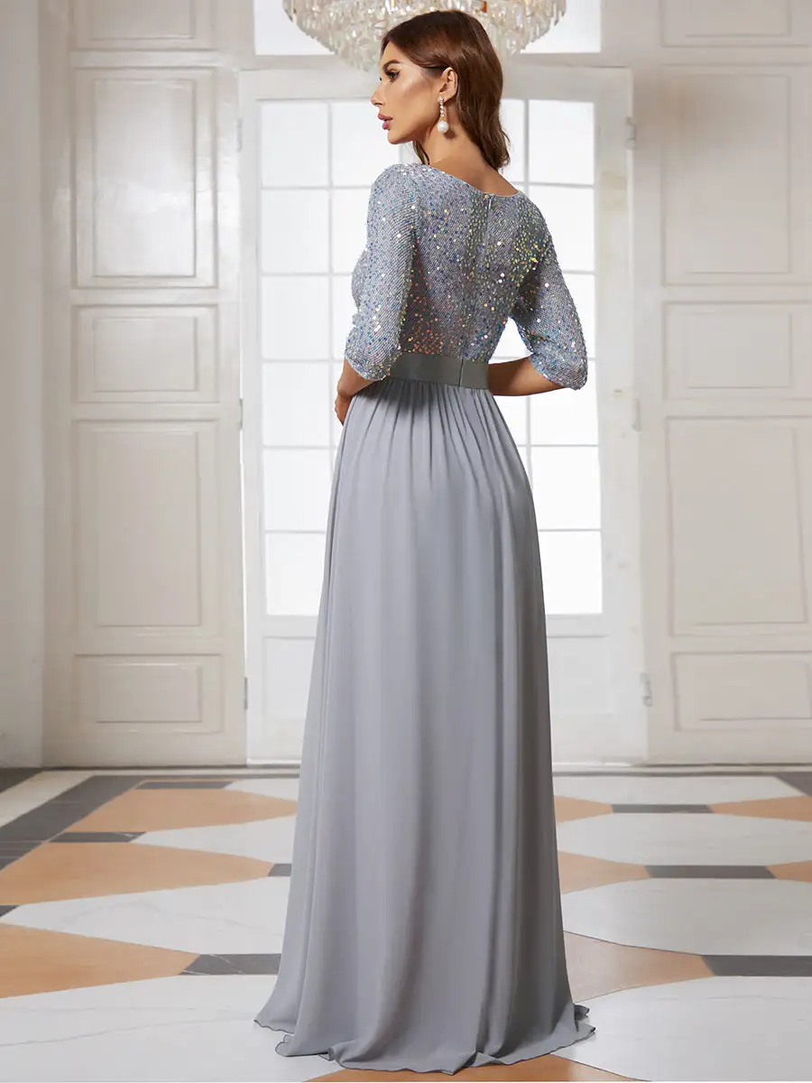 Elegant Round Neckline 3/4 Sleeve Sequins Patchwork Wholesale Evening Dress