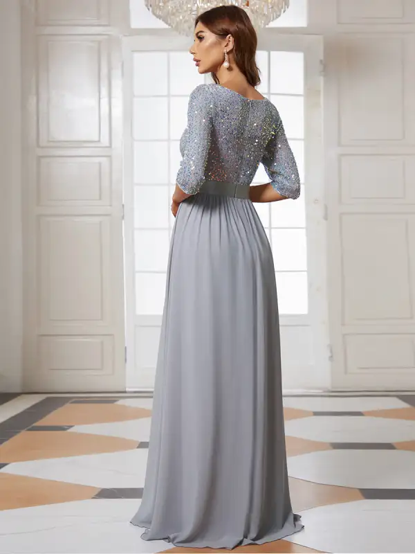 Elegant Round Neckline 3/4 Sleeve Sequins Patchwork Wholesale Evening Dress