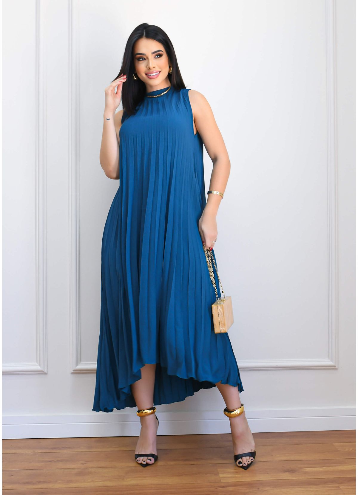 PLEATED MULLET MIDI DRESS