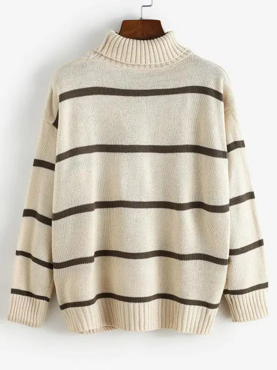 Striped Drop Shoulder Turtleneck Sweater