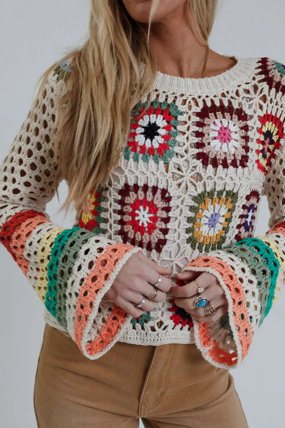 Flower Drops Crochet Sweater - Ivory