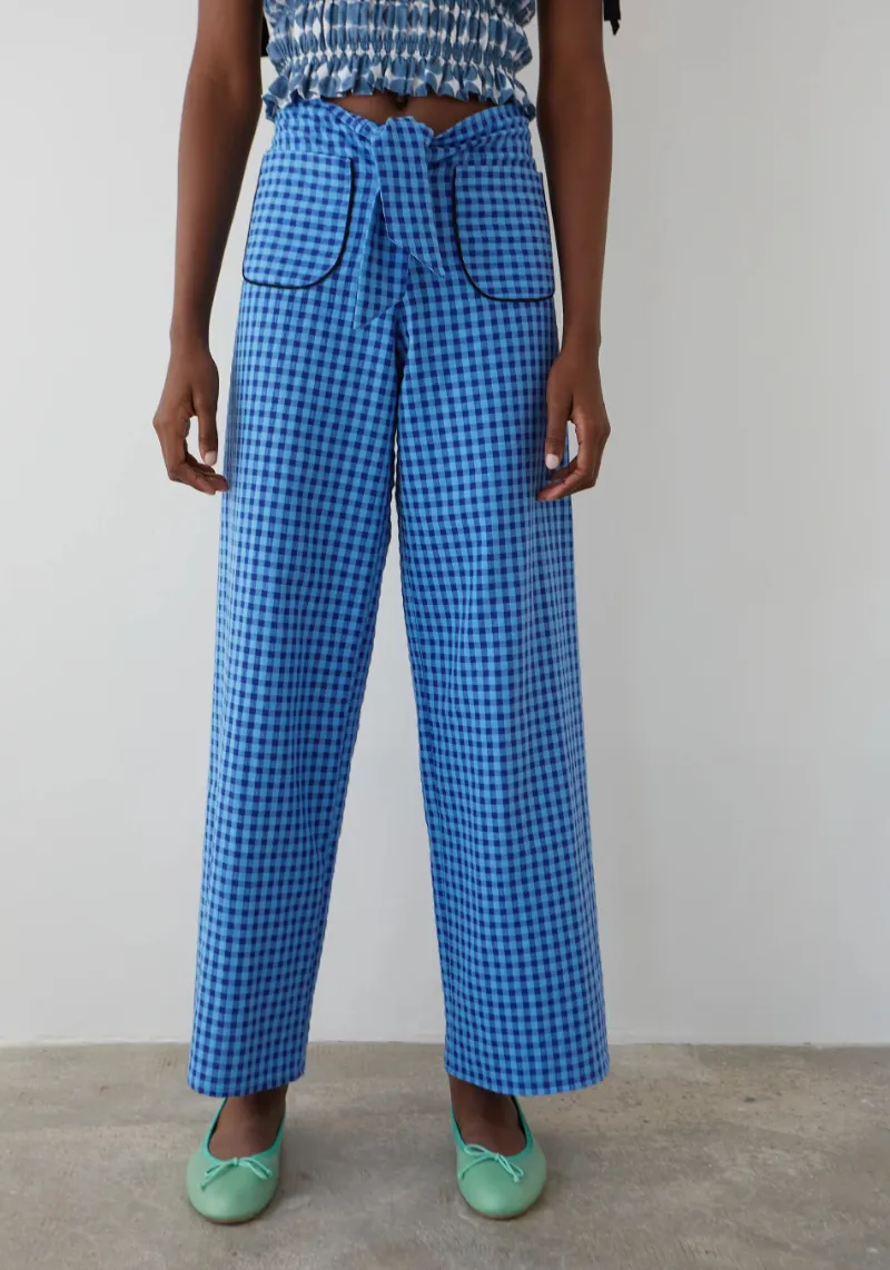 BLUE VICHY BOW PANTS