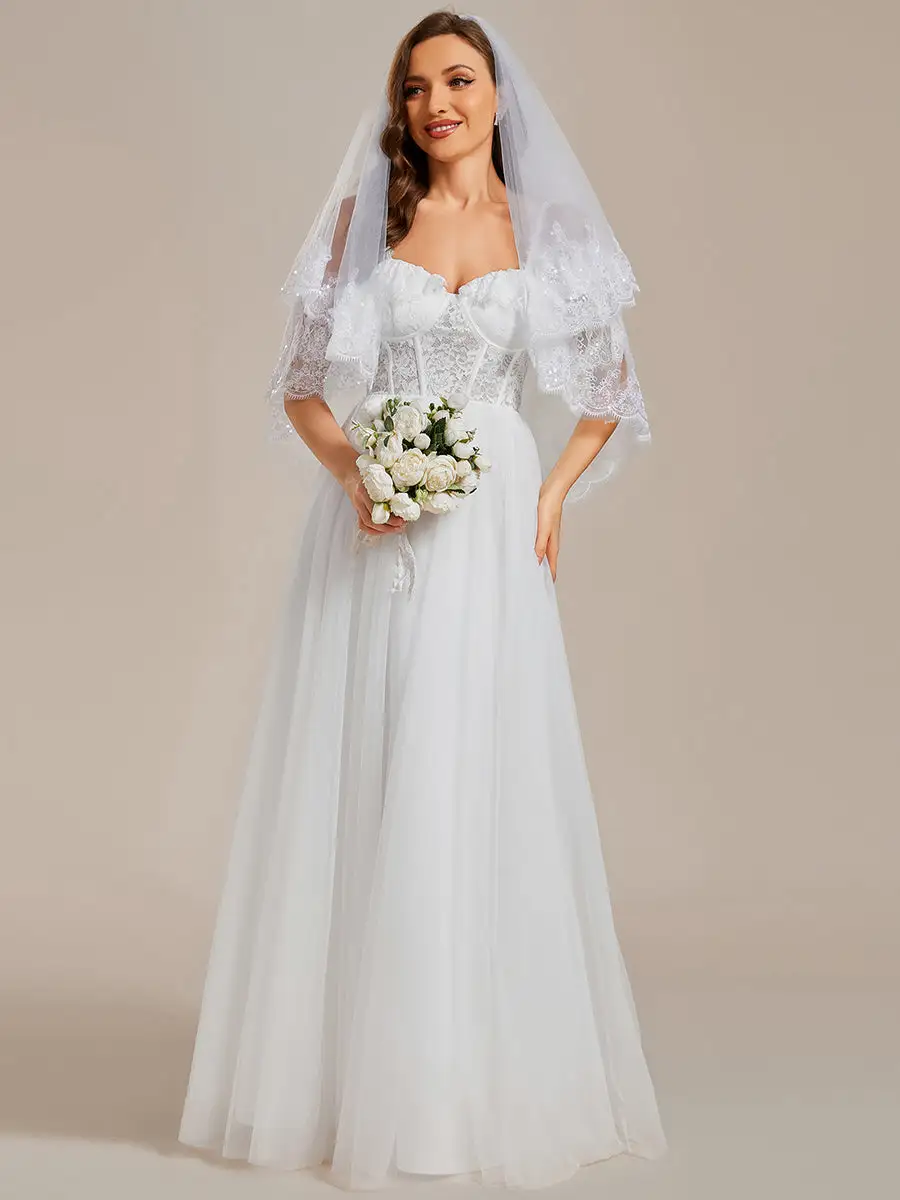 Spaghetti Straps See-Through Lace & Tulle Wholesale Wedding Dresses