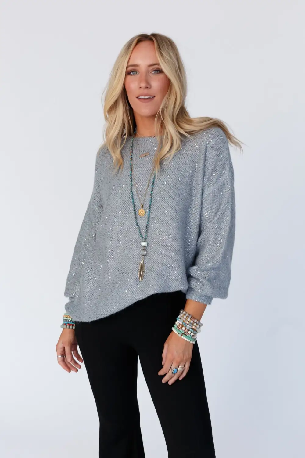 Hollywood Hills Sequined Sweater - Gray