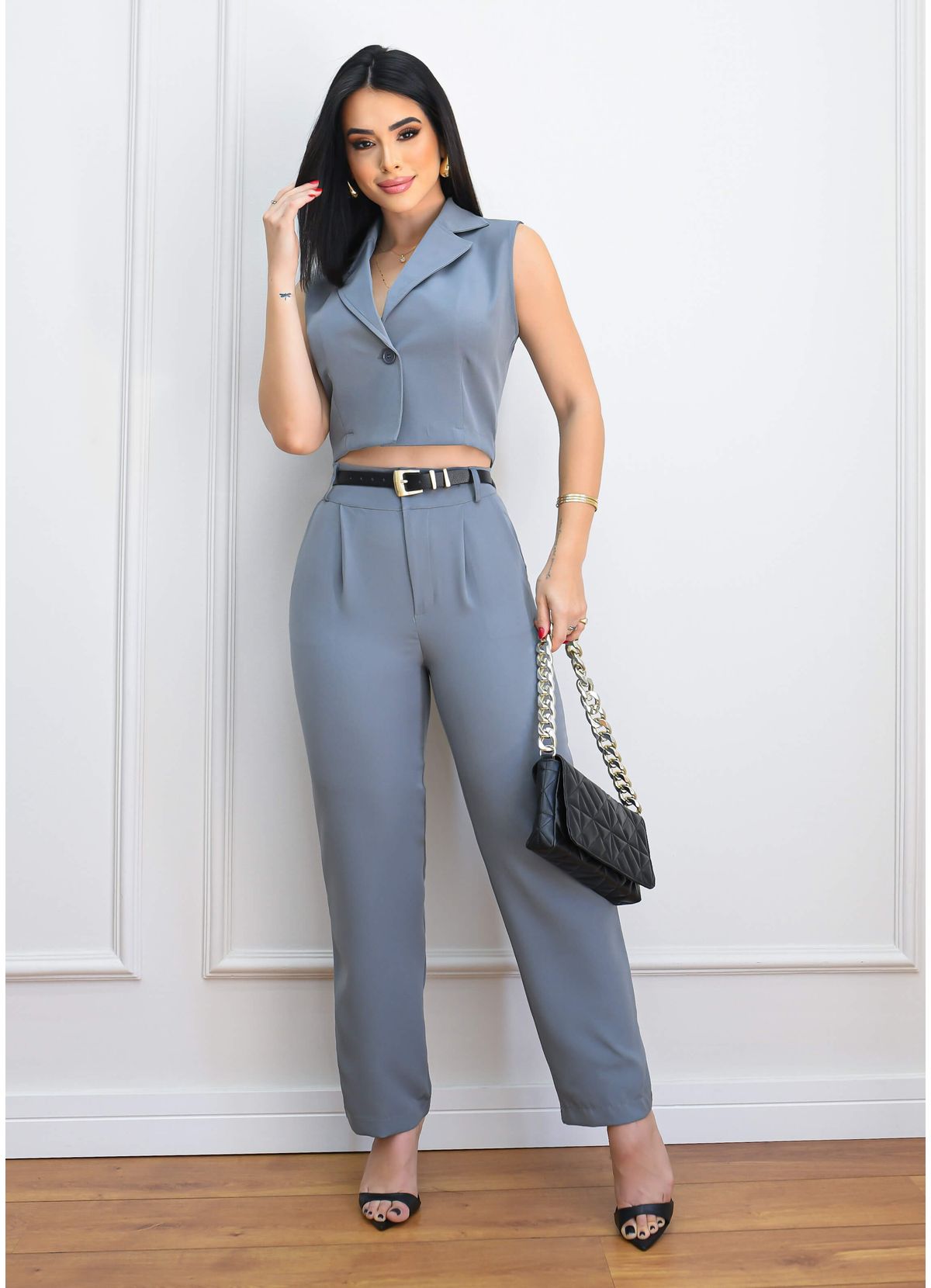 CROPPED SET WITH CLASSIC TAILORED TROUSERS