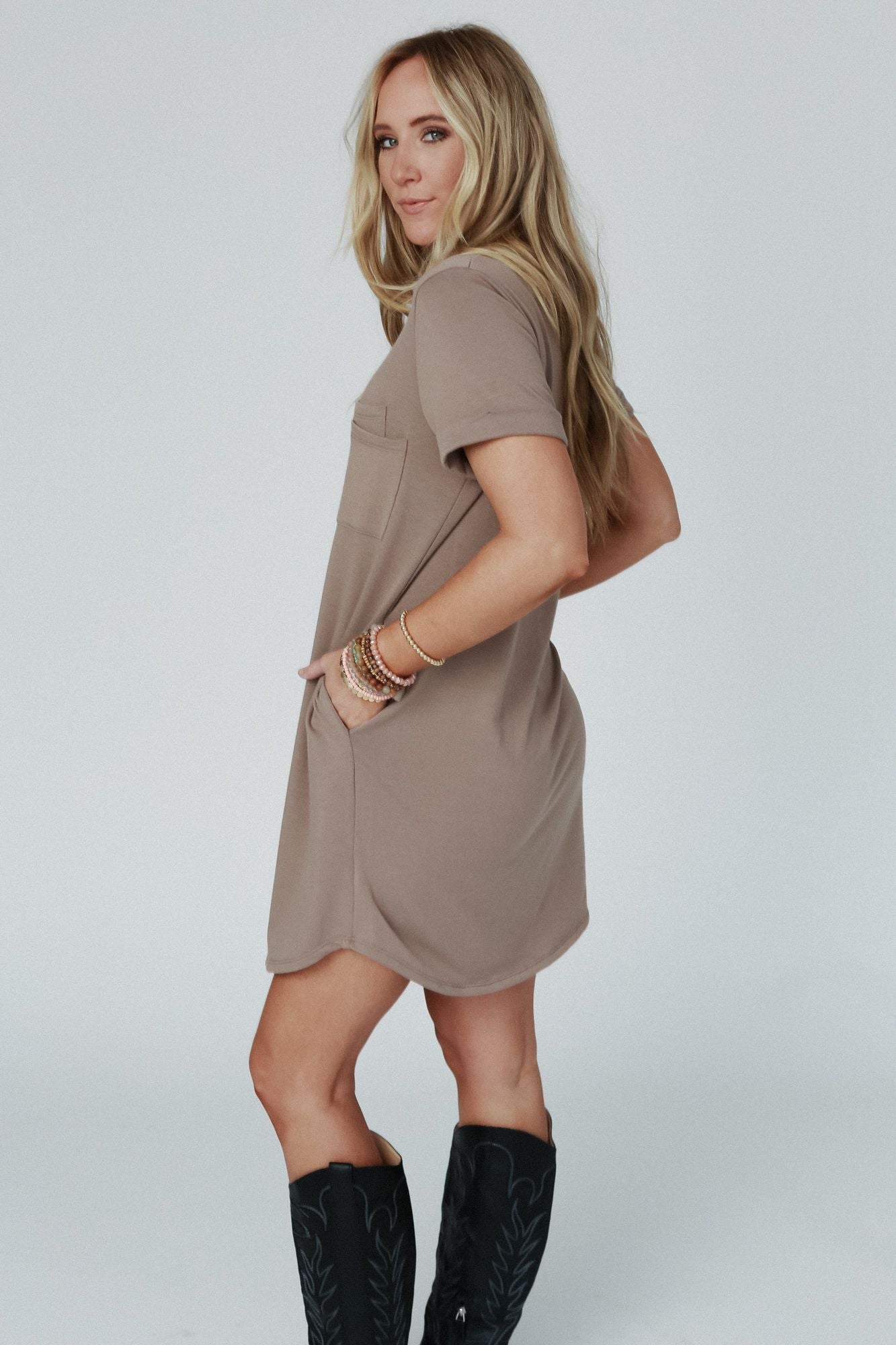 On The Daily Pocket Tee Dress - Mocha