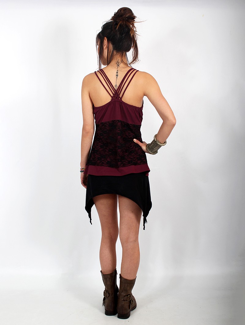 Wine With Black Lace Top