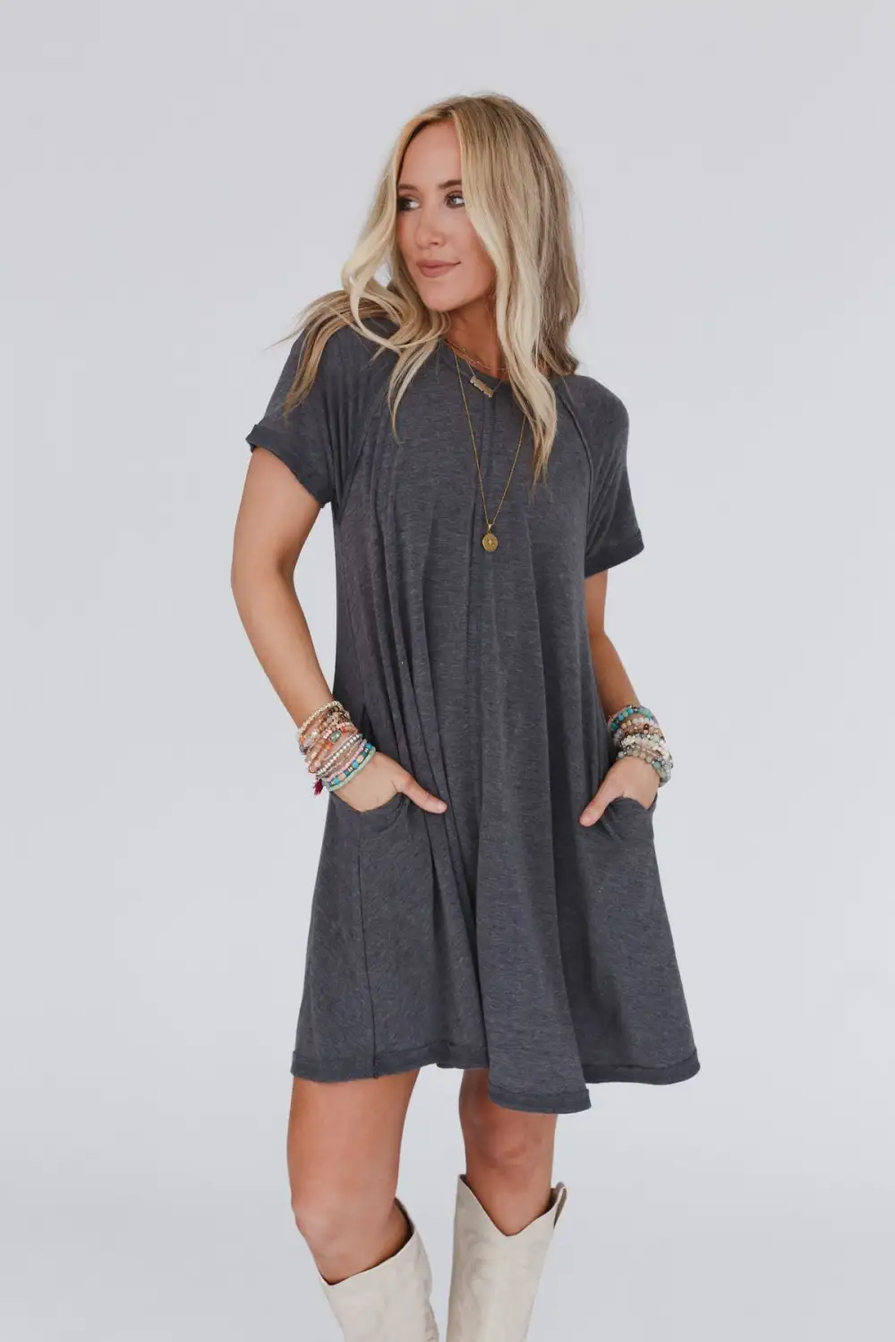 Hometown Favorite Tee Dress - Charcoal