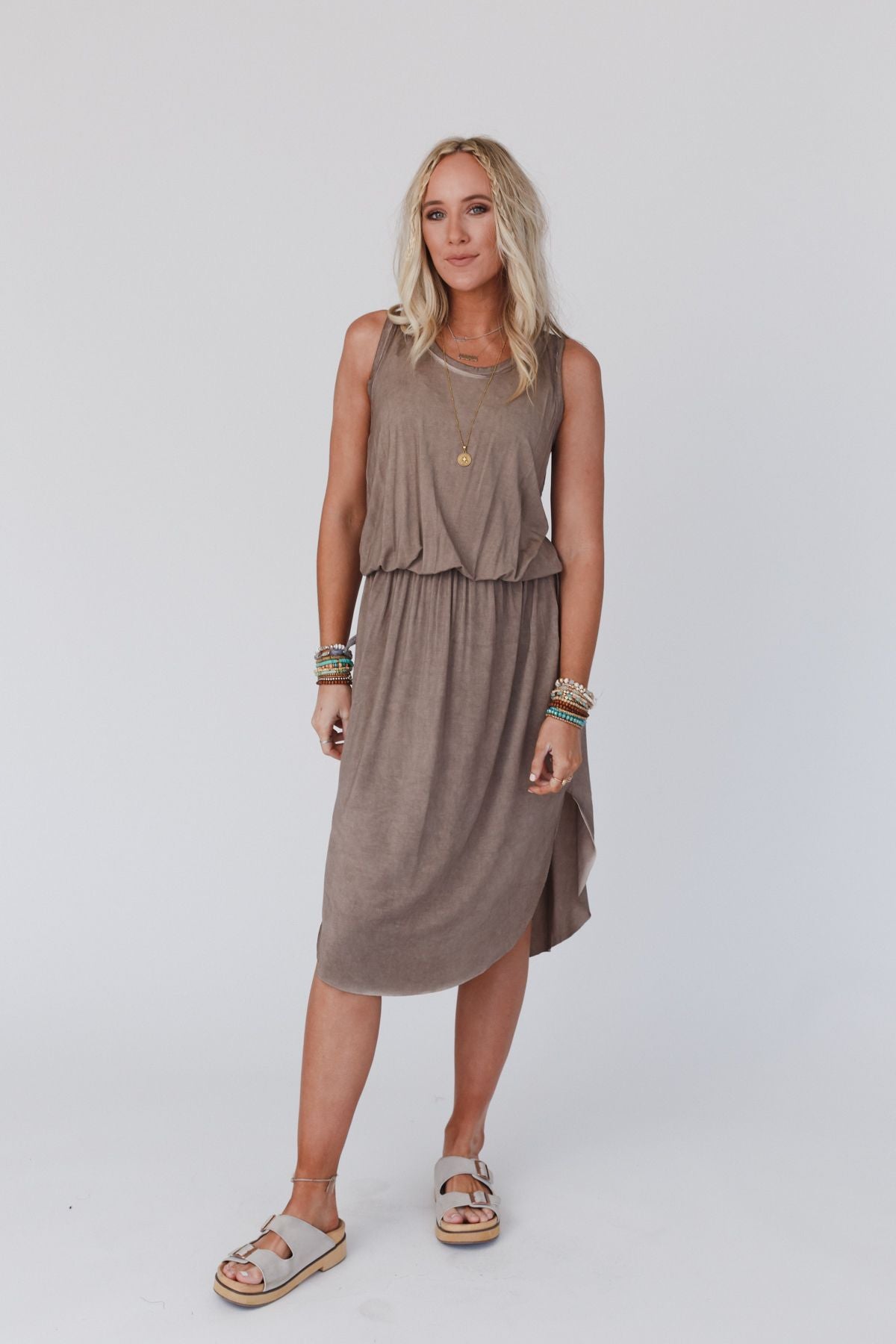 Betsy Stonewashed Midi Tank Dress - Dark Mocha