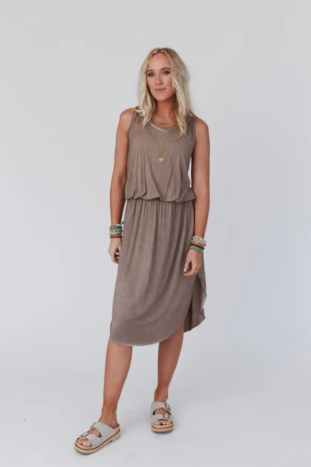 Betsy Stonewashed Midi Tank Dress - Dark Mocha