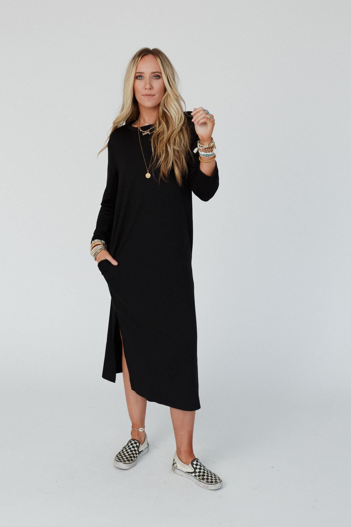 Soul Shine Pocketed Midi Dress - Black