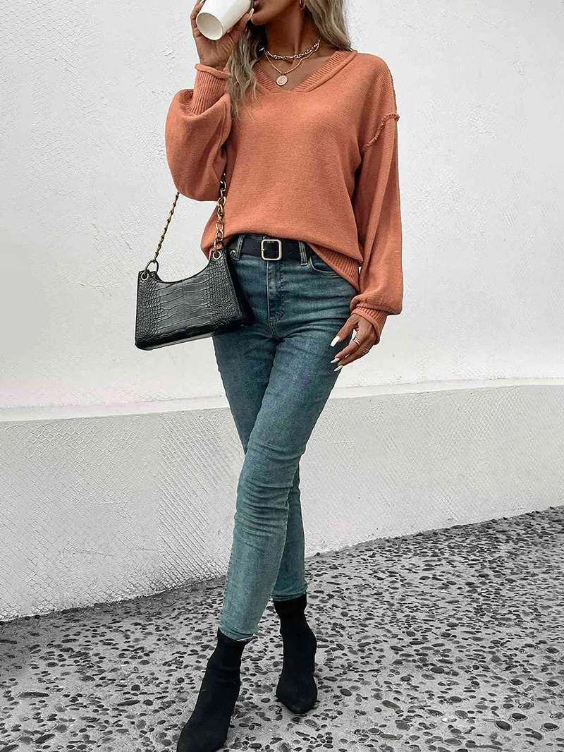 V-Neck Exposed Seam Sweater