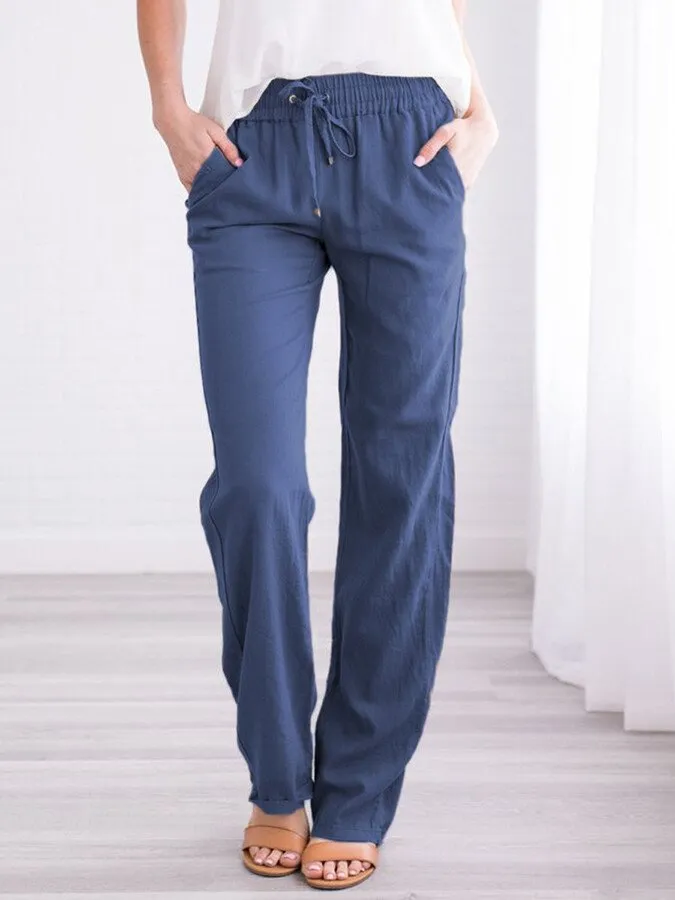 Women's Solid Color Cotton Linen Loose Casual Trousers