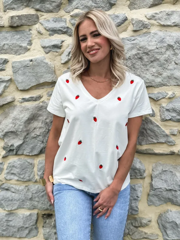 T-SHIRT  FRAISE - BLANC