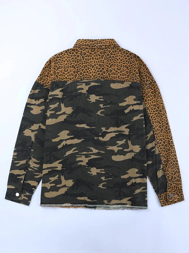 Casual leopard print patchwork camouflage jacket