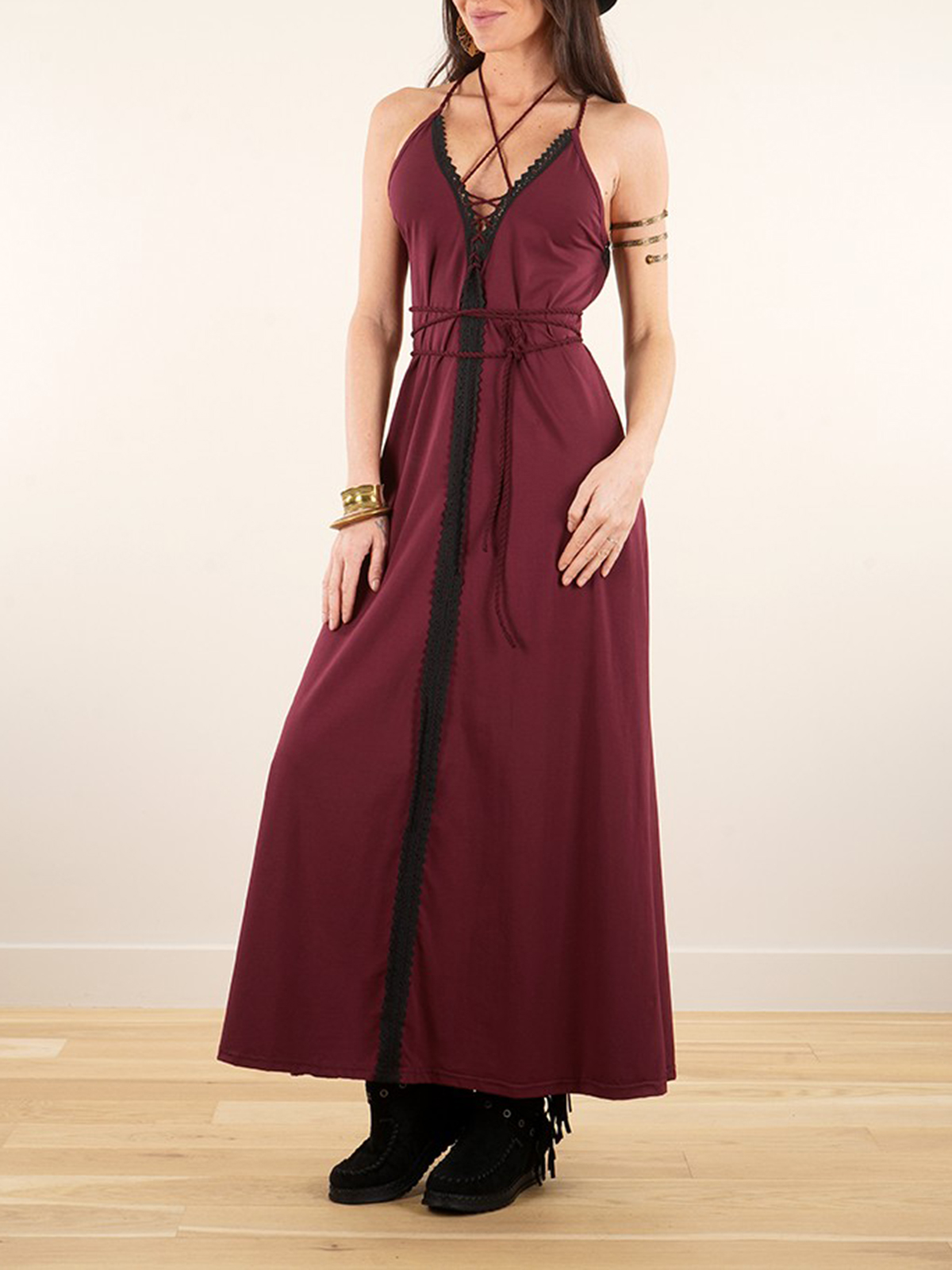 Lace-up Split Long Dress