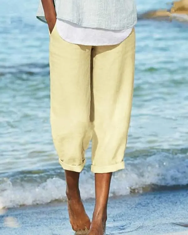 Solid Casual Pocket Elastic High Waist Harem Pants