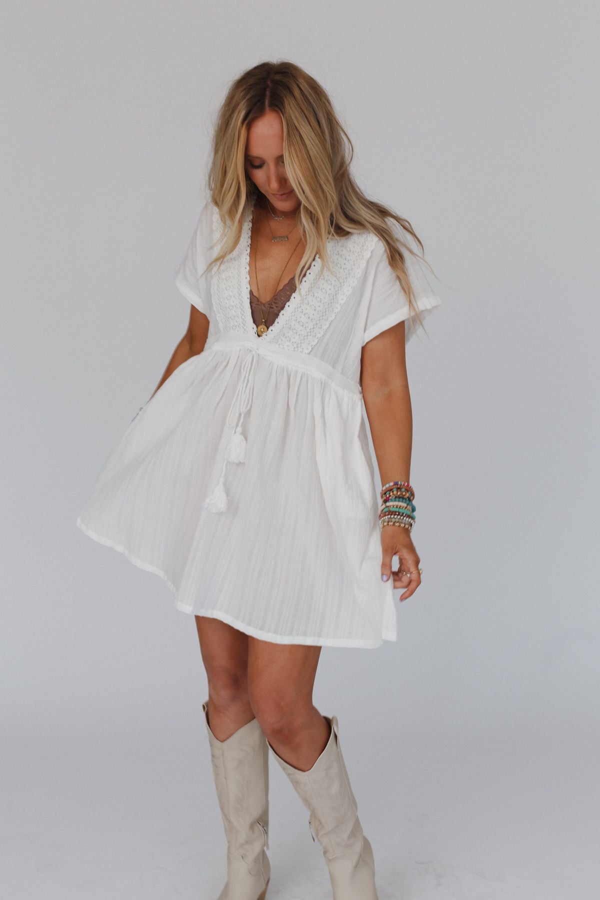 Camden Tassel Tie Dress - Off White