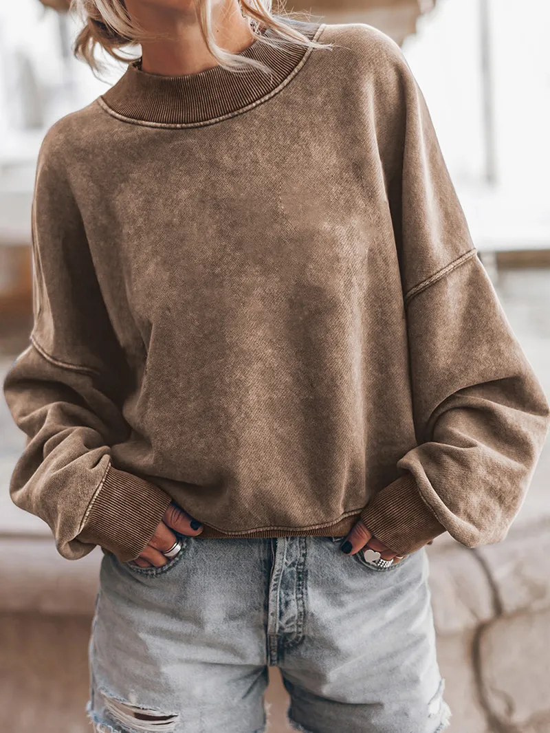 Brown Drop Shoulder Crew Neck Pullover Sweatshirt