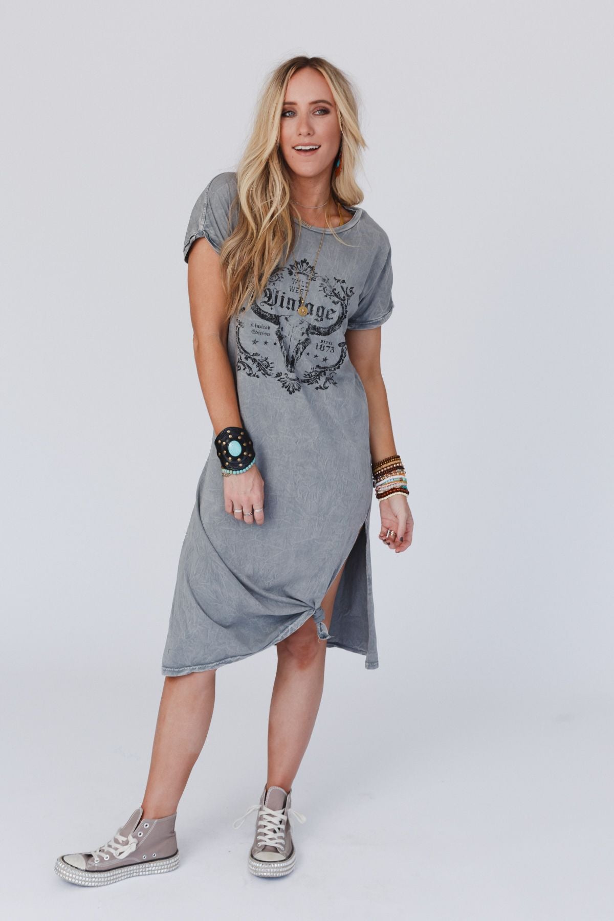 Bull Rider Tee Dress - Gray