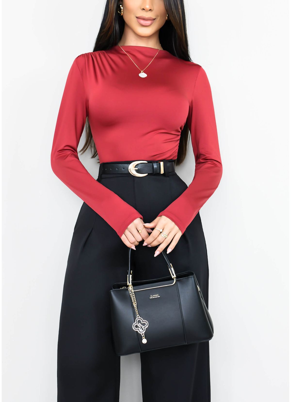 LONG SLEEVE BLOUSE WITH SIDE RUCHING