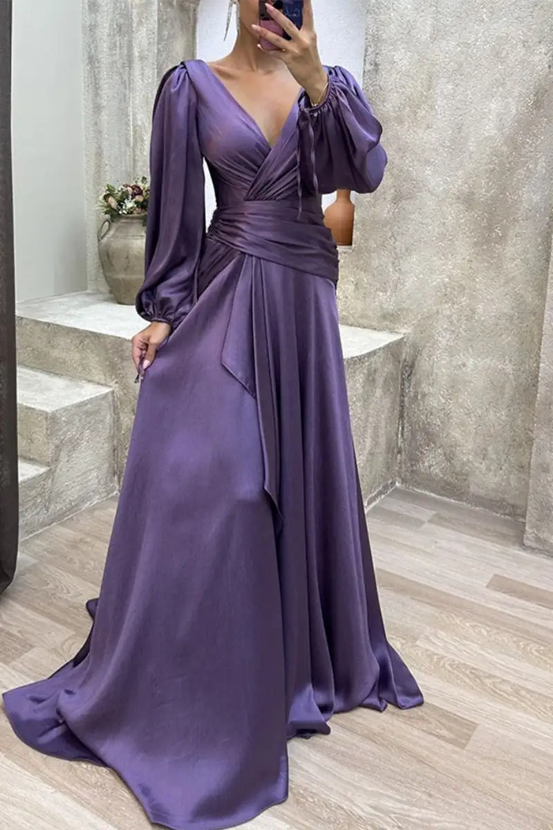 Elegant Formal Solid Fold V Neck Evening Dresses(3 Colors)